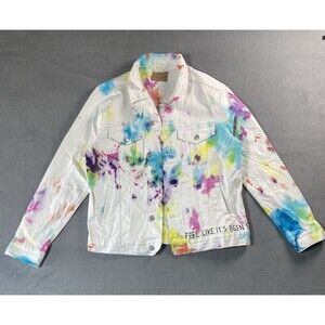 Wren + Glory Hand Painted White Denim Jacket M NWT Colorful Splatter Art